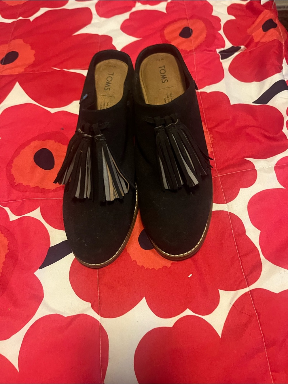 Toms Black Suede Tassel Slip-On Mules